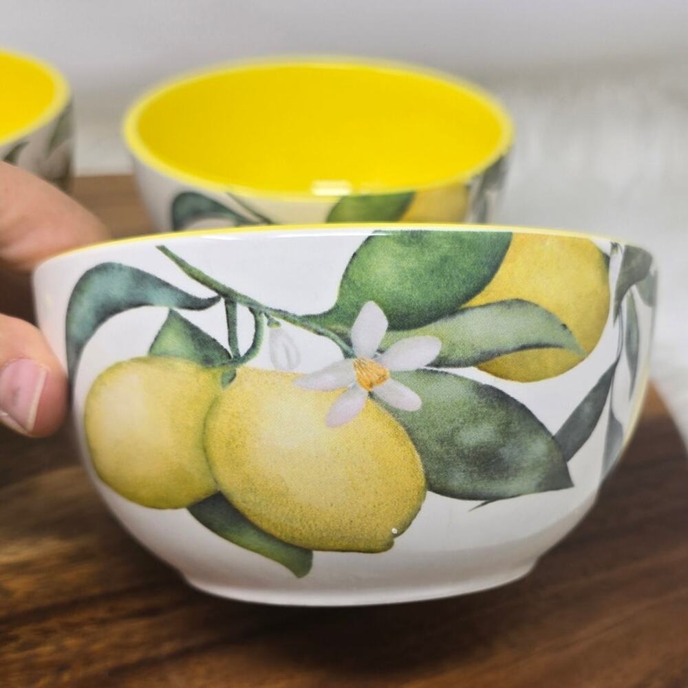 Bico Lemon Dreams Ceramic Bowls Set of 4, 26oz, NIB